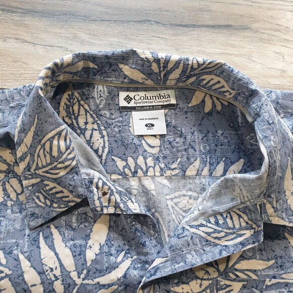 Columbia Men XL Short Sleeve Blue Hawaiian Print Button Shirt Vacation Casual - Picture 5 of 7